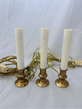 Unbranded Gold Tone Electric Taper Candles - Set of 3